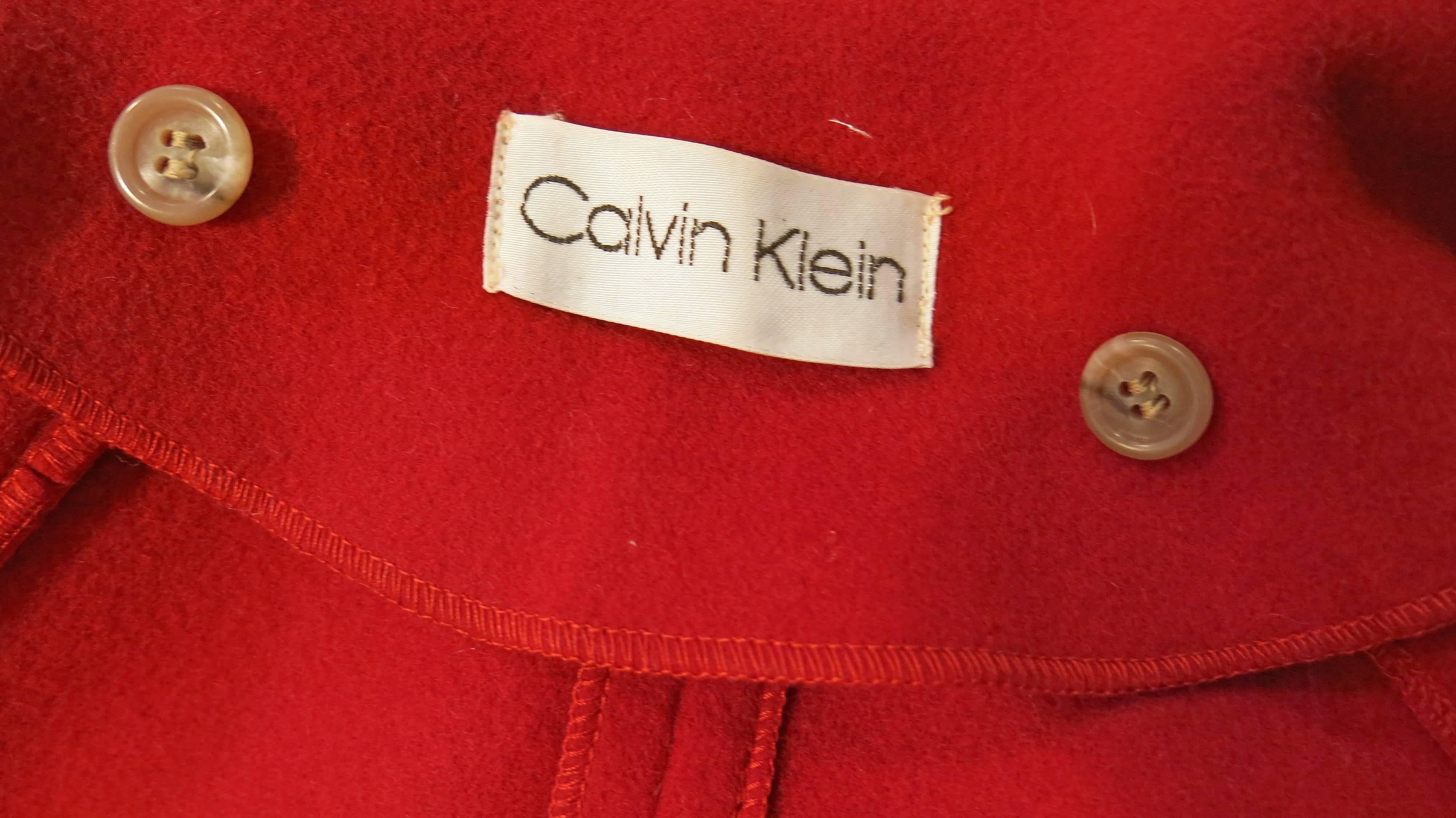 Calvin Klein Full Length Red Wool Coat For Sale 3