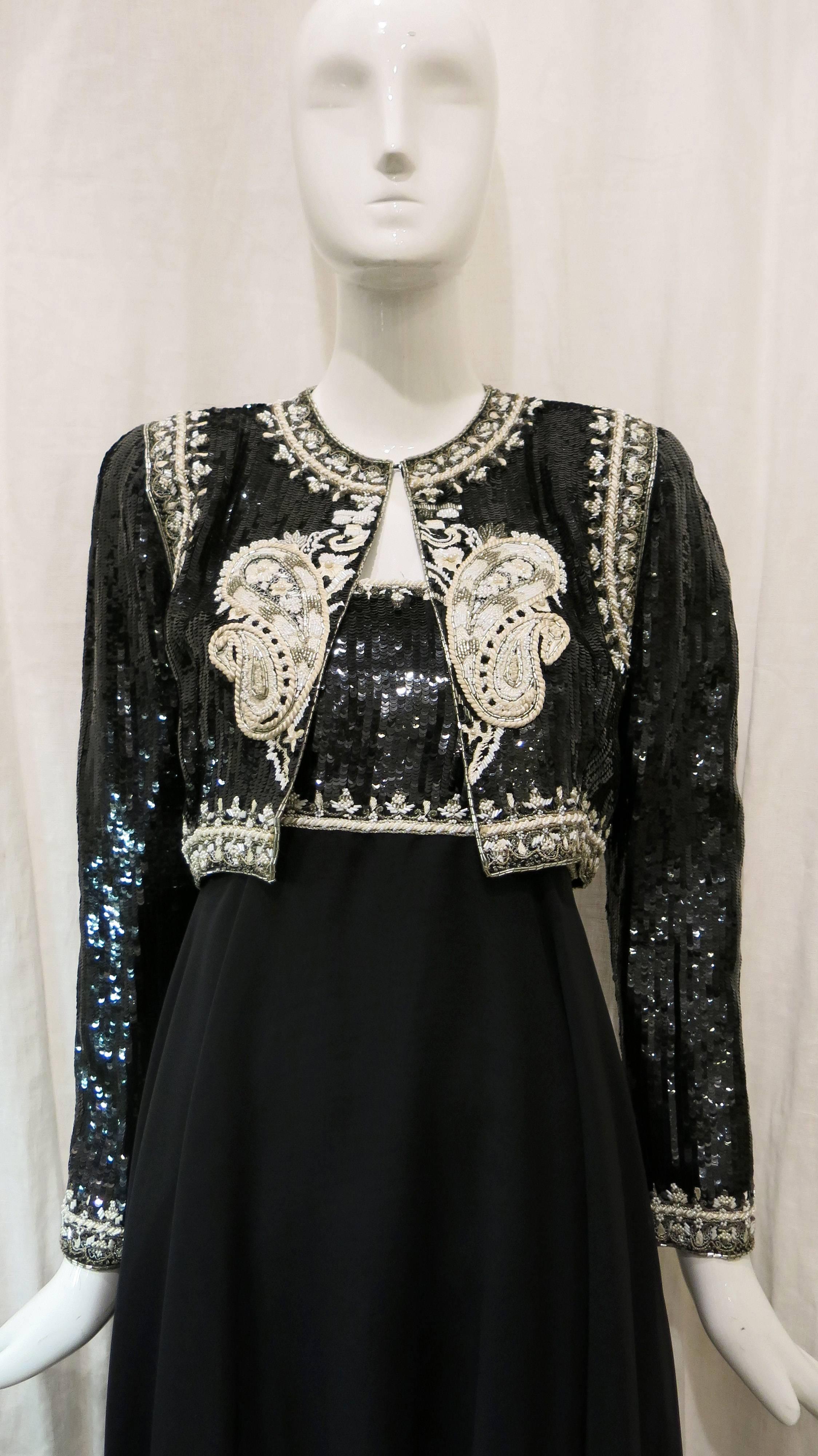 Richilene Sequin and Satin Jacket and Dress Set, 1980s  In Excellent Condition For Sale In Brooklyn, NY