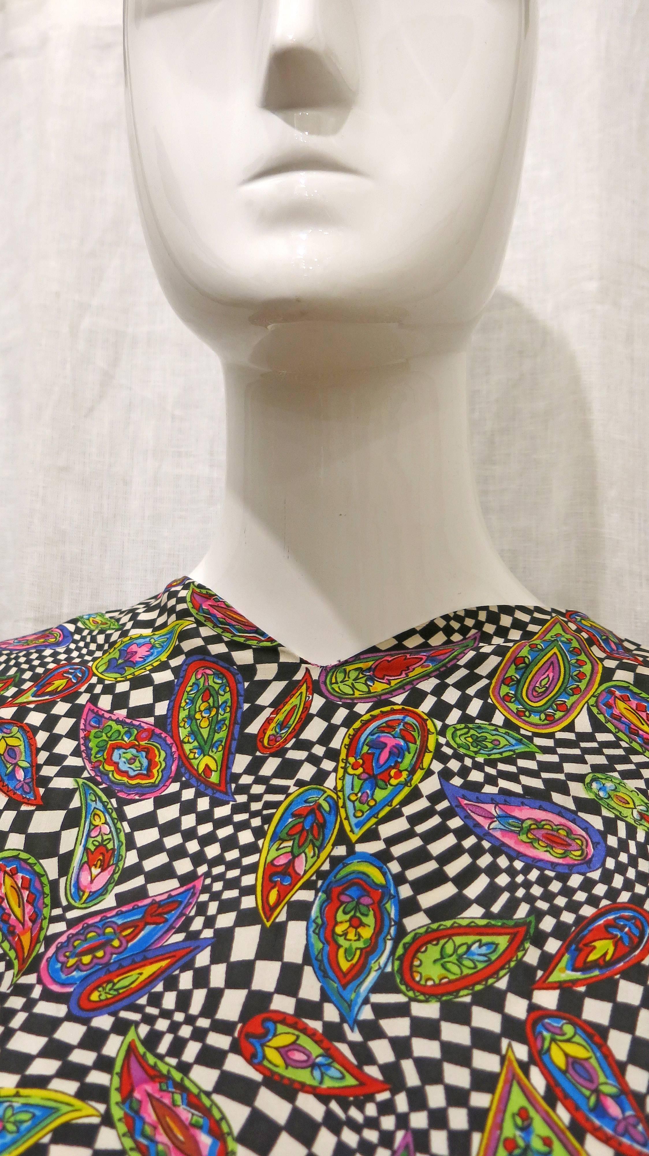 1960s Handmade Mod Optic Print Silk Dress 2