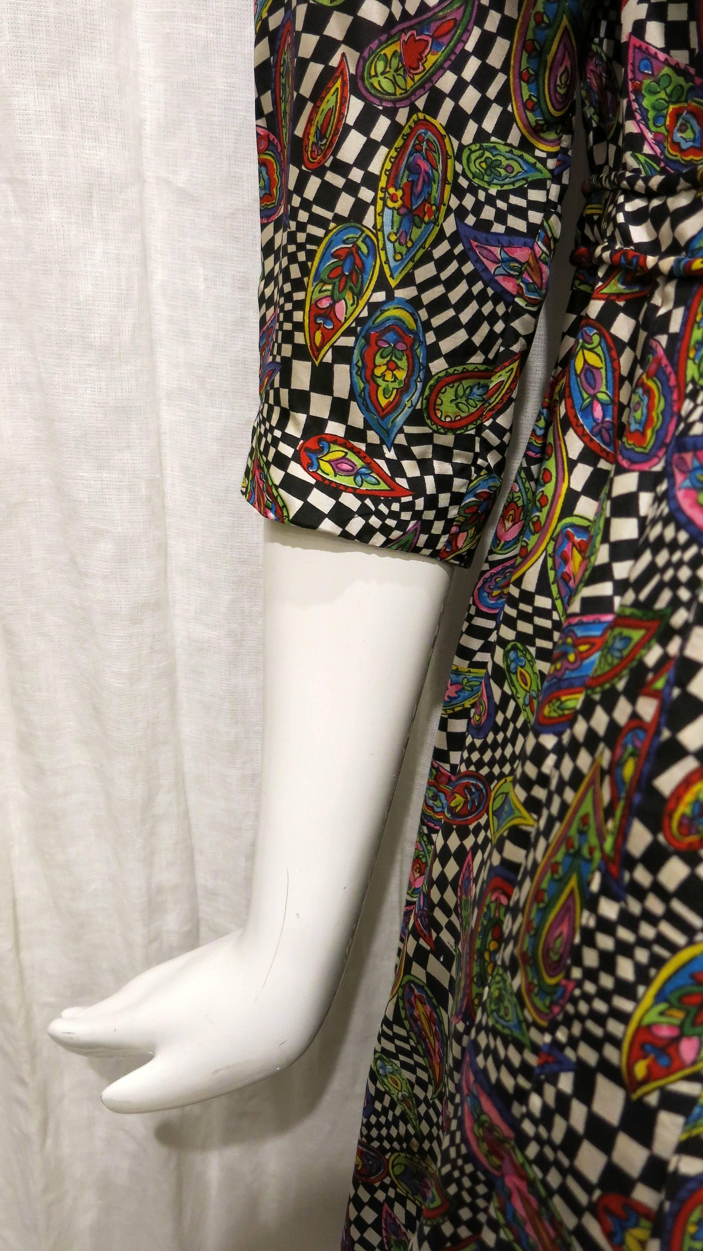 1960s Handmade Mod Optic Print Silk Dress 3