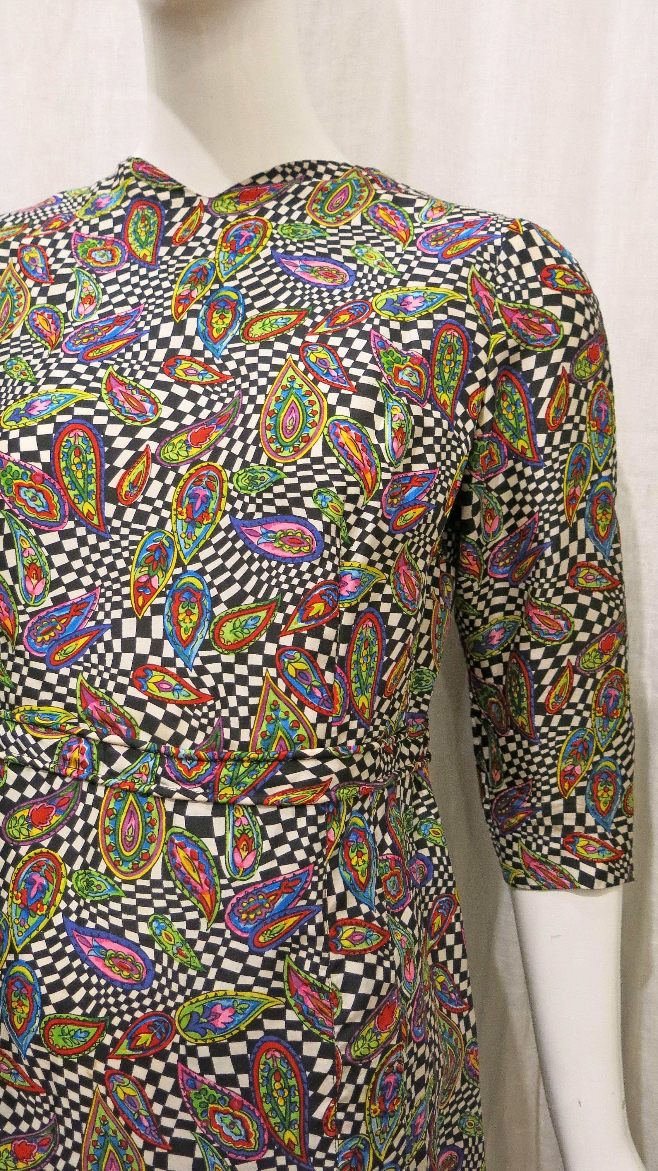 1960s Handmade Mod Optic Print Silk Dress In Excellent Condition In Brooklyn, NY