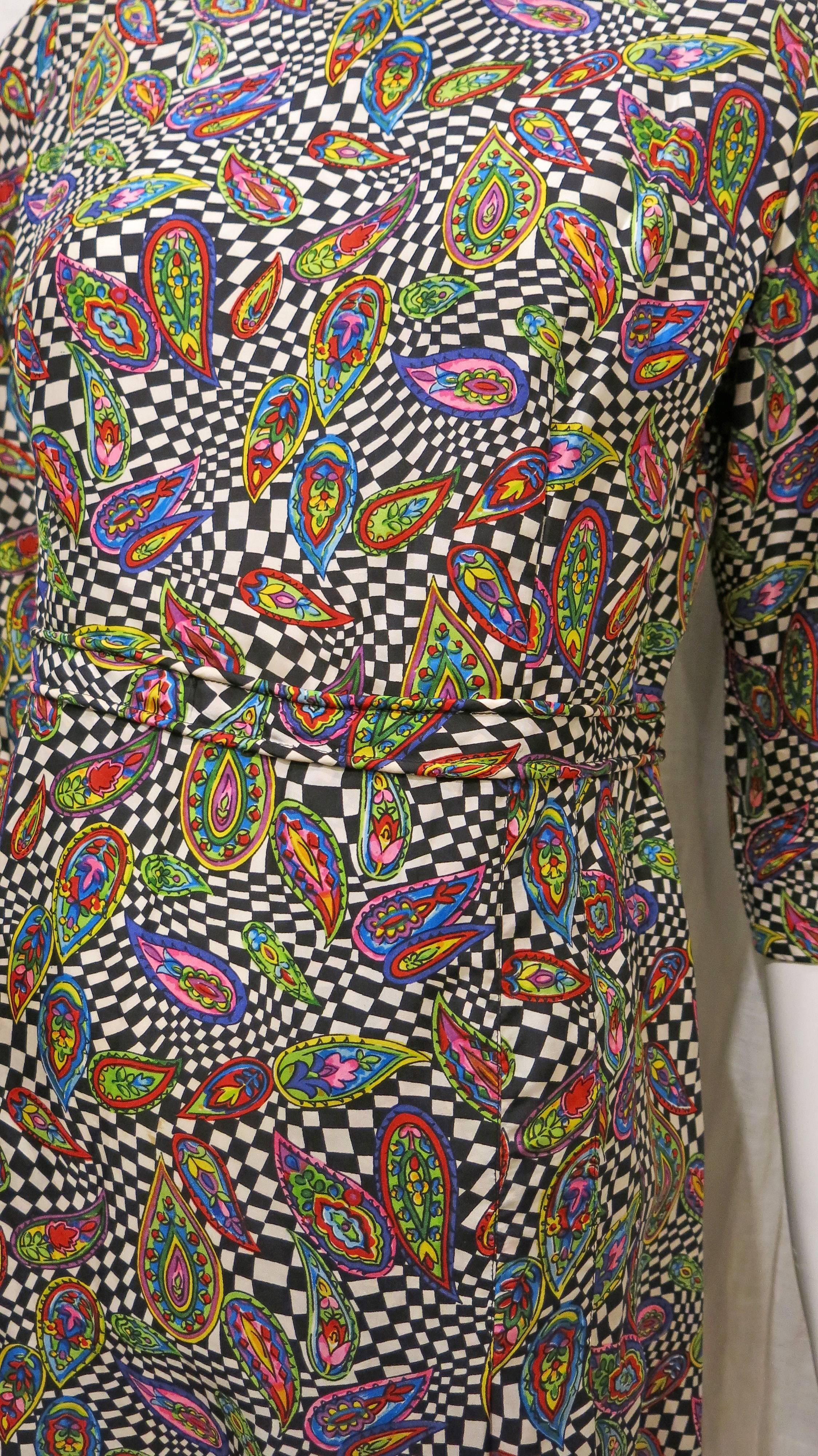 Women's or Men's 1960s Handmade Mod Optic Print Silk Dress