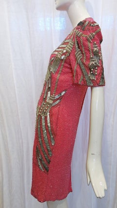 1980s Petal Pink Sequin and "Pearl" Dress