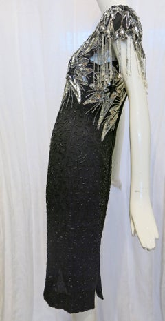 Laurence Kazar Black and Silver Sequin Stars Dress, 1980s