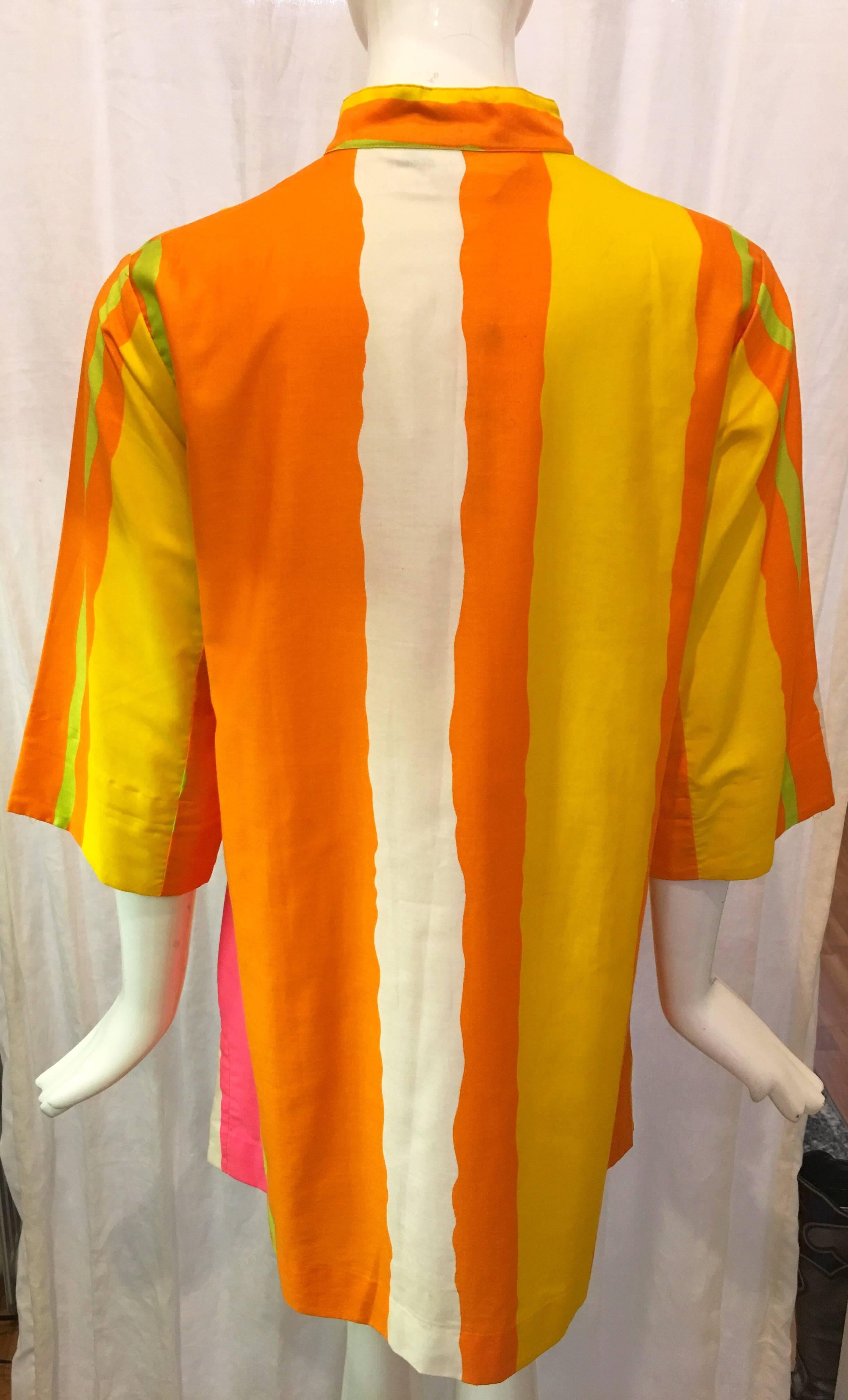 Orange 1970s Penthouse Gallery Rainbow Tunic Smock Dress For Sale