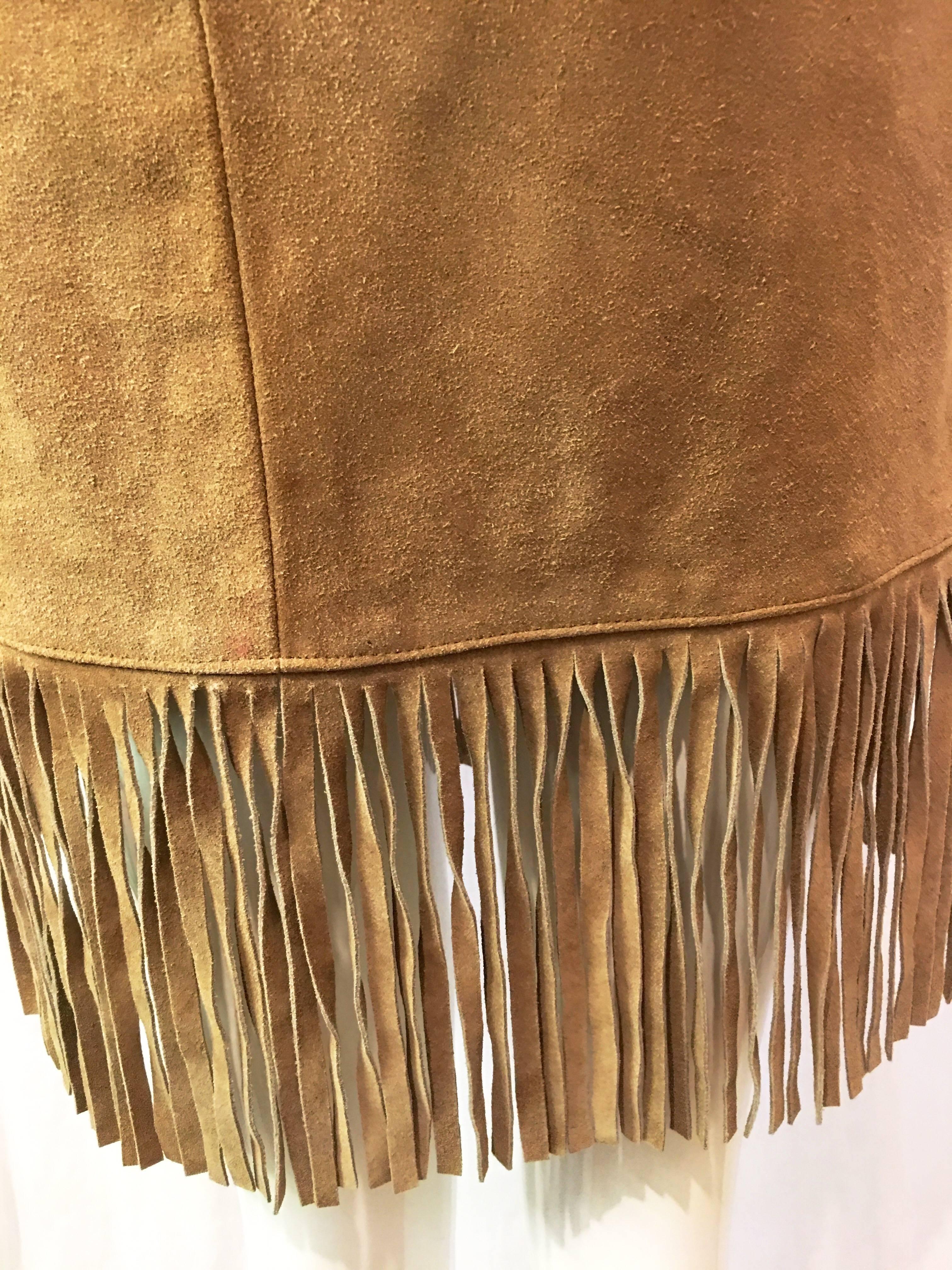 1980s Passport Fringe Suede Skirt In Excellent Condition For Sale In Brooklyn, NY