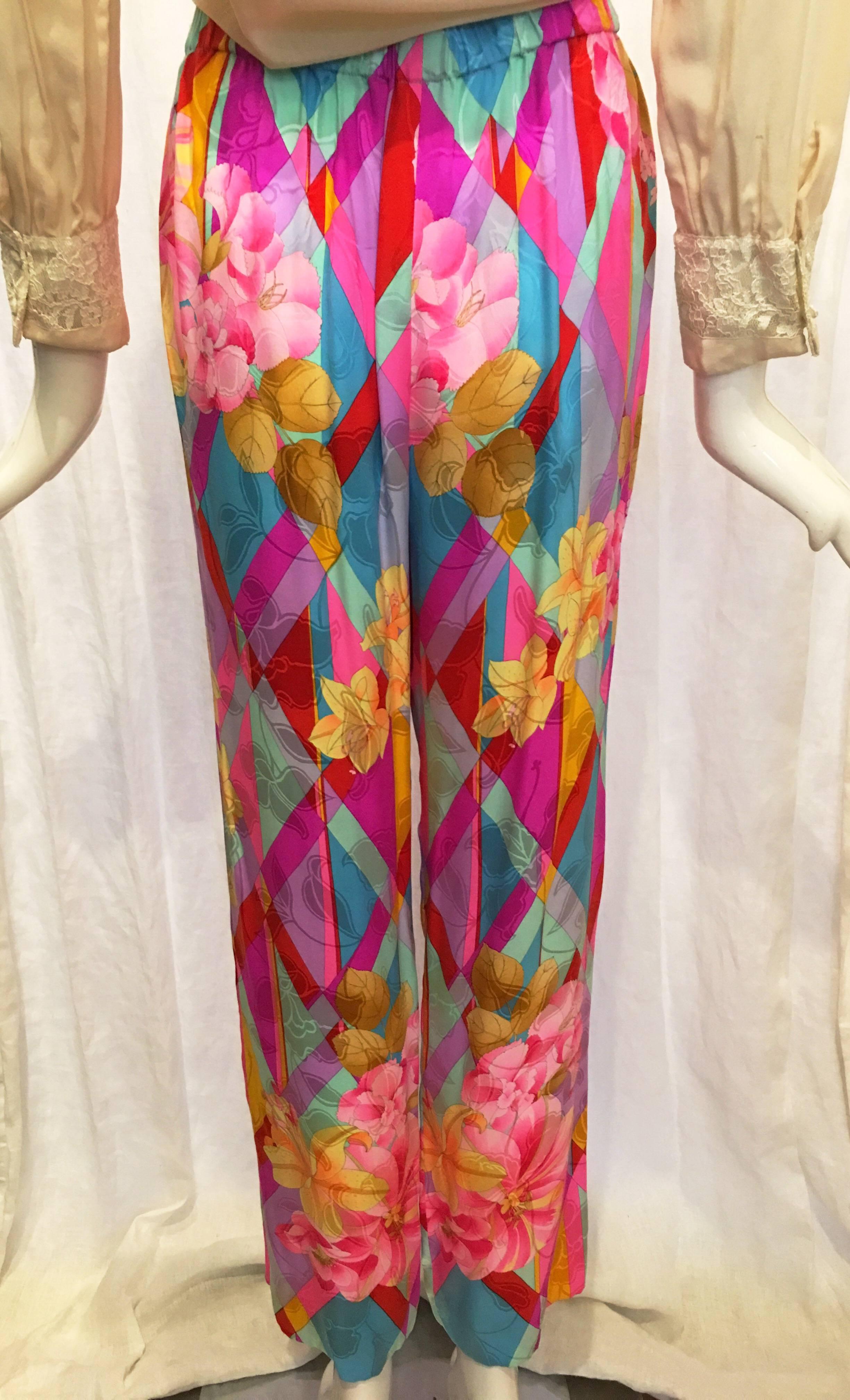 Brown 1990s Bright and Happy Silk Pants For Sale