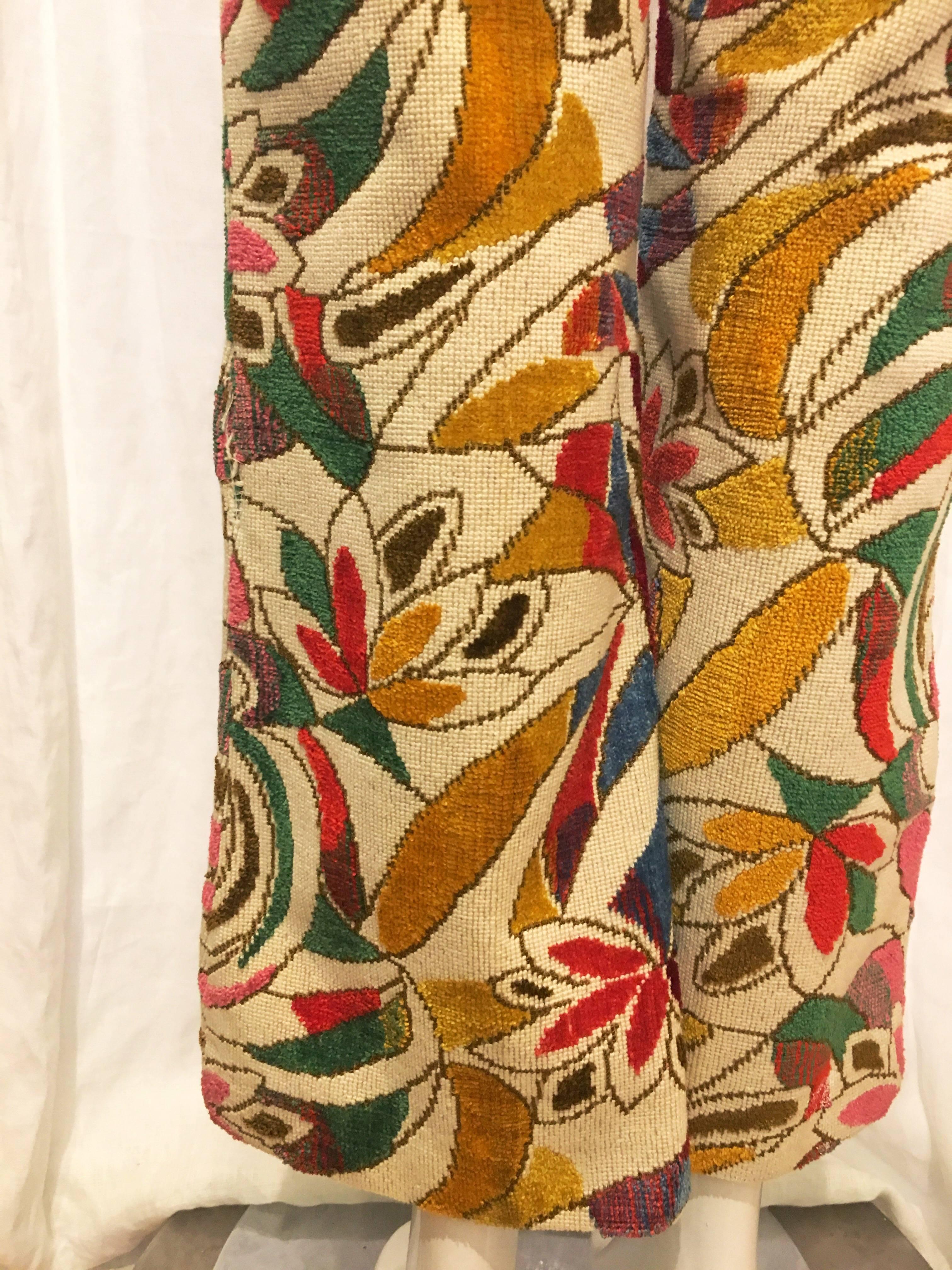 1970s Multicolor Floral Flared “Carpet” Pants 1