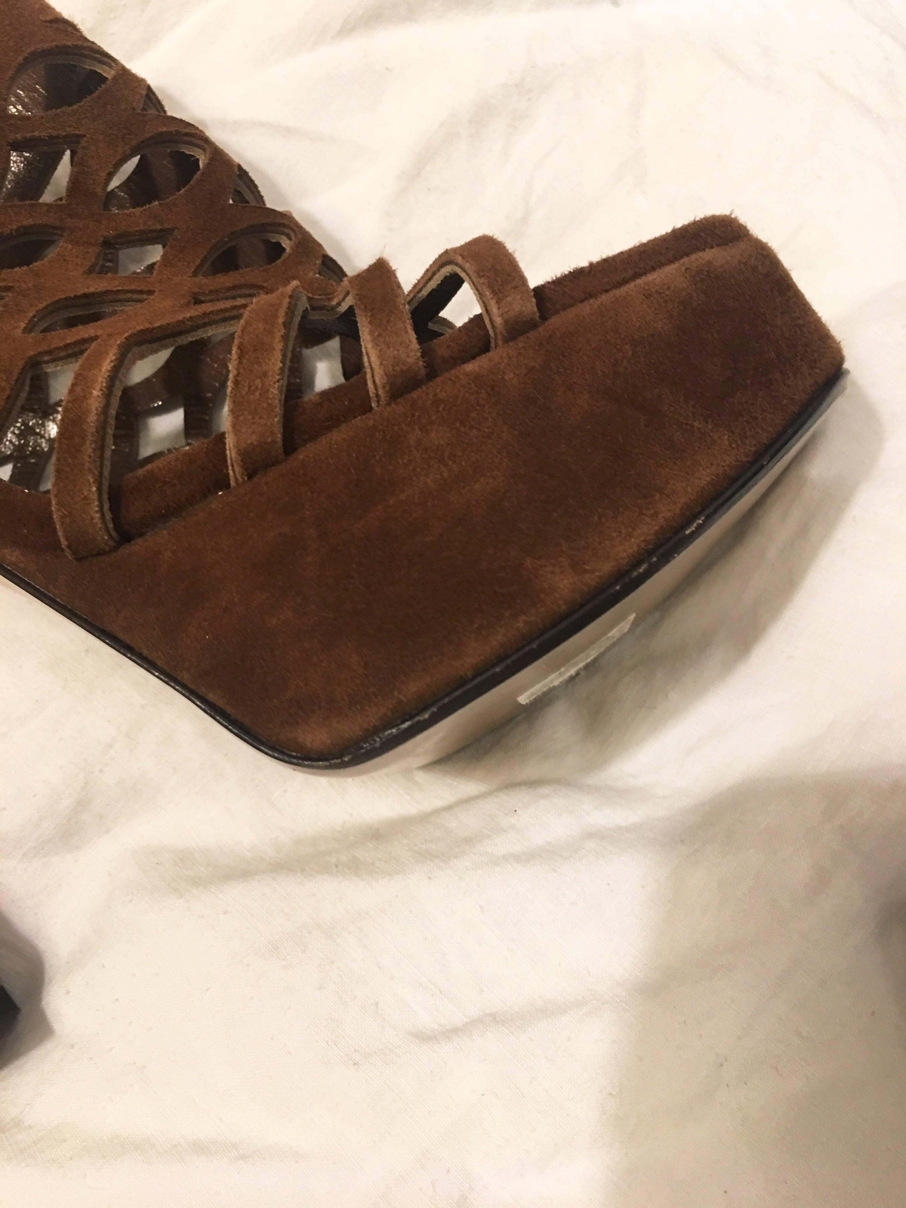 Marni Brown Suede Cut Out Sandals For Sale 1