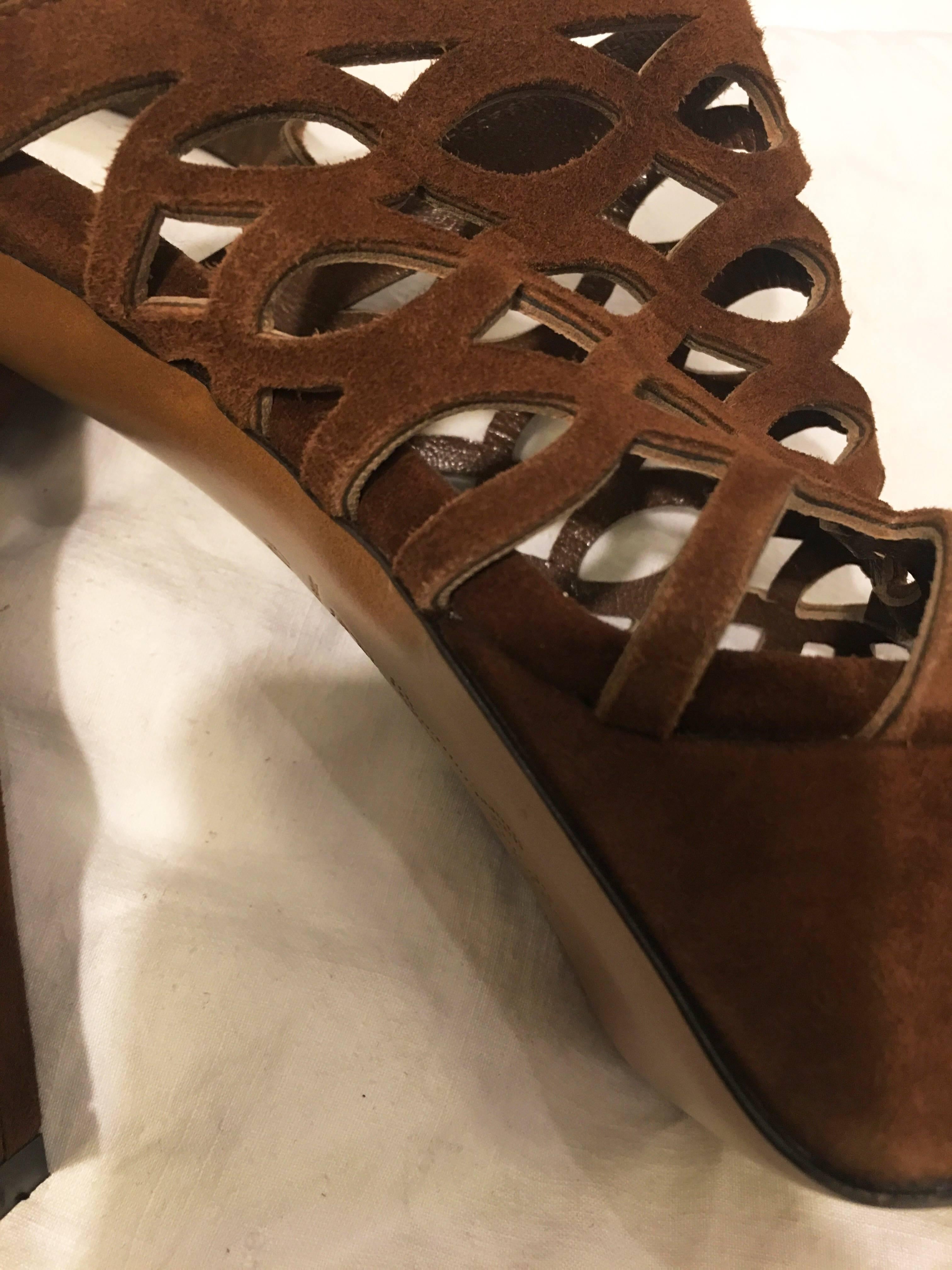 Women's or Men's Marni Brown Suede Cut Out Sandals For Sale