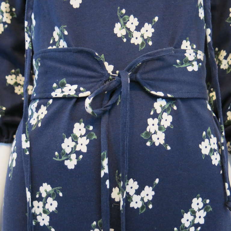 1970s Diane von Furstenberg Cotton Mini Floral Print Jersey Dress 1