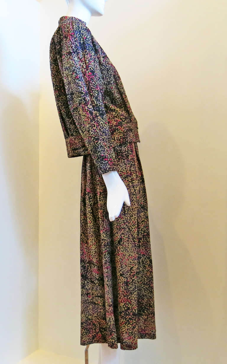 1980s Marimekko Quilted Jacket and Culottes w/ Paint Splash over Cheetah Print In Excellent Condition In Brooklyn, NY