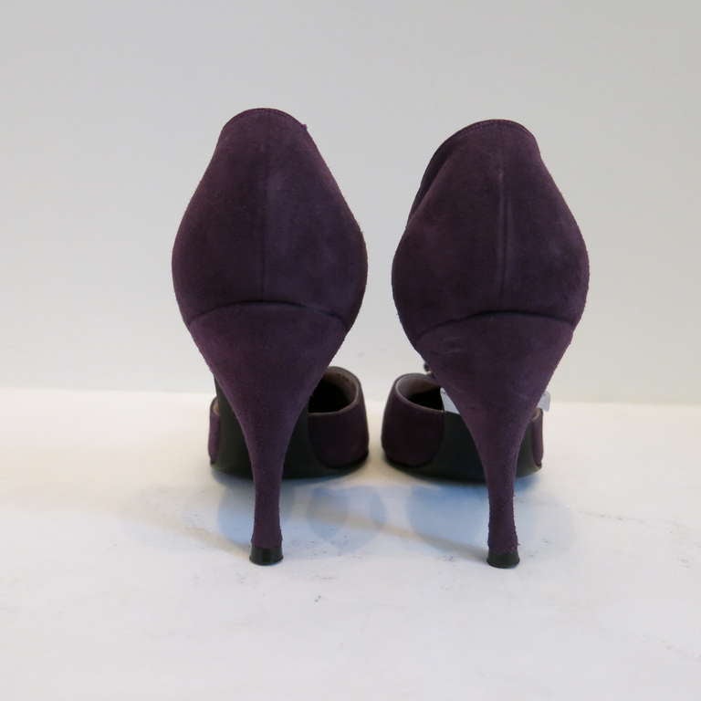 Black 1960s Herbert Levine Purple Suede Heels with Rhinestone Ball Embellishment For Sale
