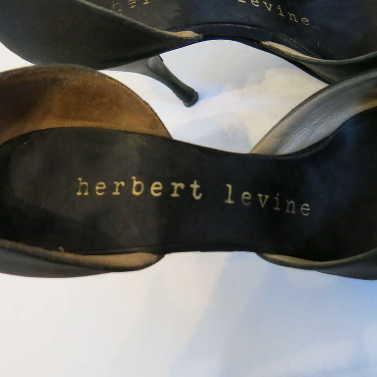 1960s Herbert Levine Black Satin Pumps w/ Rhinestone Cap Toe 1