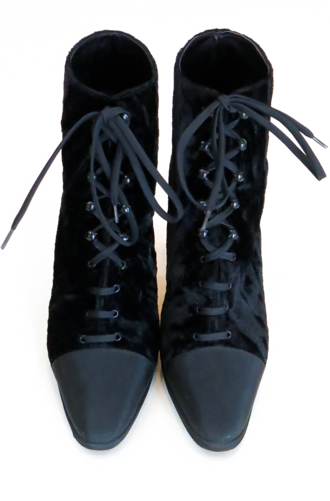 1980s Anne Klein Black Velvet Ankle Boots