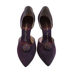 Vintage 1960s Herbert Levine Purple Suede Heels with Rhinestone Ball Embellishment