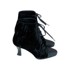 Used 1980s Anne Klein Black Velvet Ankle Boots