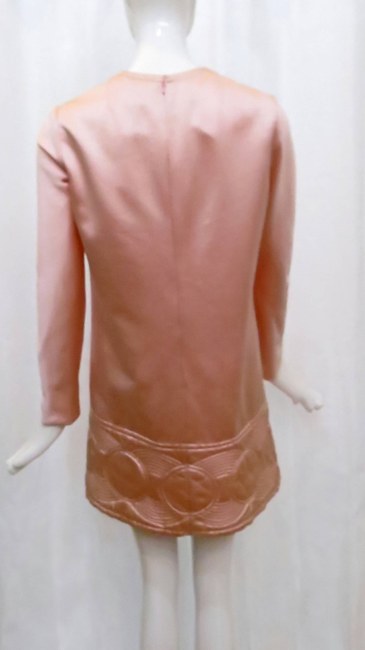 1969 Pierre Cardin Pink Satin Mini Dress with Circle Motif In Good Condition For Sale In Brooklyn, NY