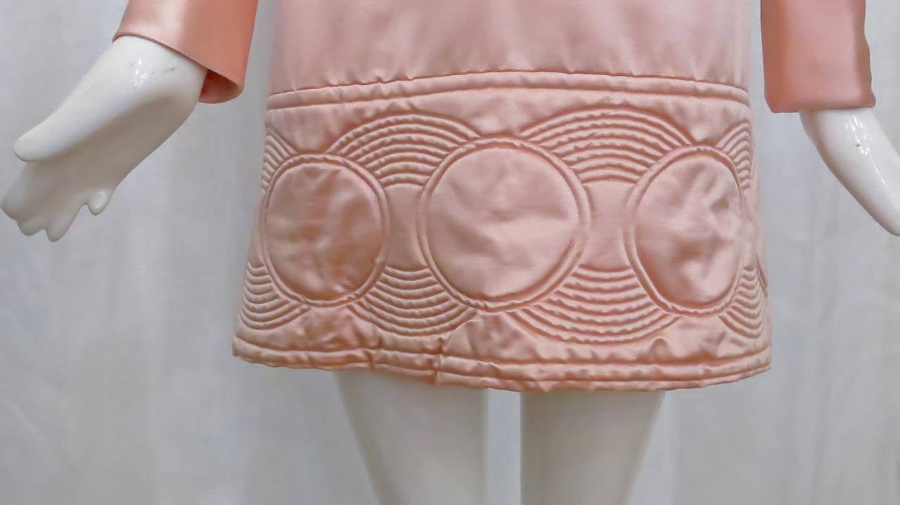 1969 Pierre Cardin Pink Satin Mini Dress with Circle Motif For Sale 1