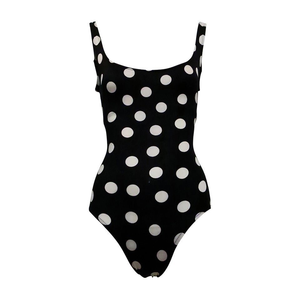 Maillot De Bain Une Pièce I.F. Noir à Pois Blancs - Taille 8 - Occasion Très Bon état