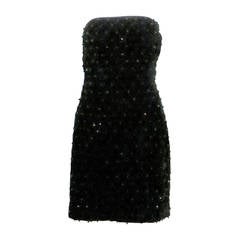 Retro 1980s Perry Ellis Quilted Black Velvet Strapless Mini Dress