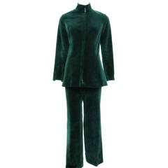 1960s Betsey Johnson for Paraphernalia Emerald Green Velvet Pantsuit