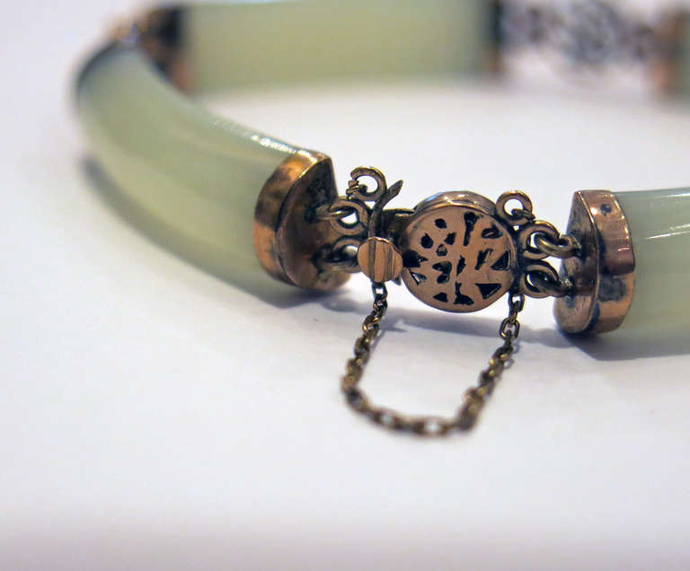 12K Gold And Nephrite Jade Segment Bracelet W/ Chinese Symbols