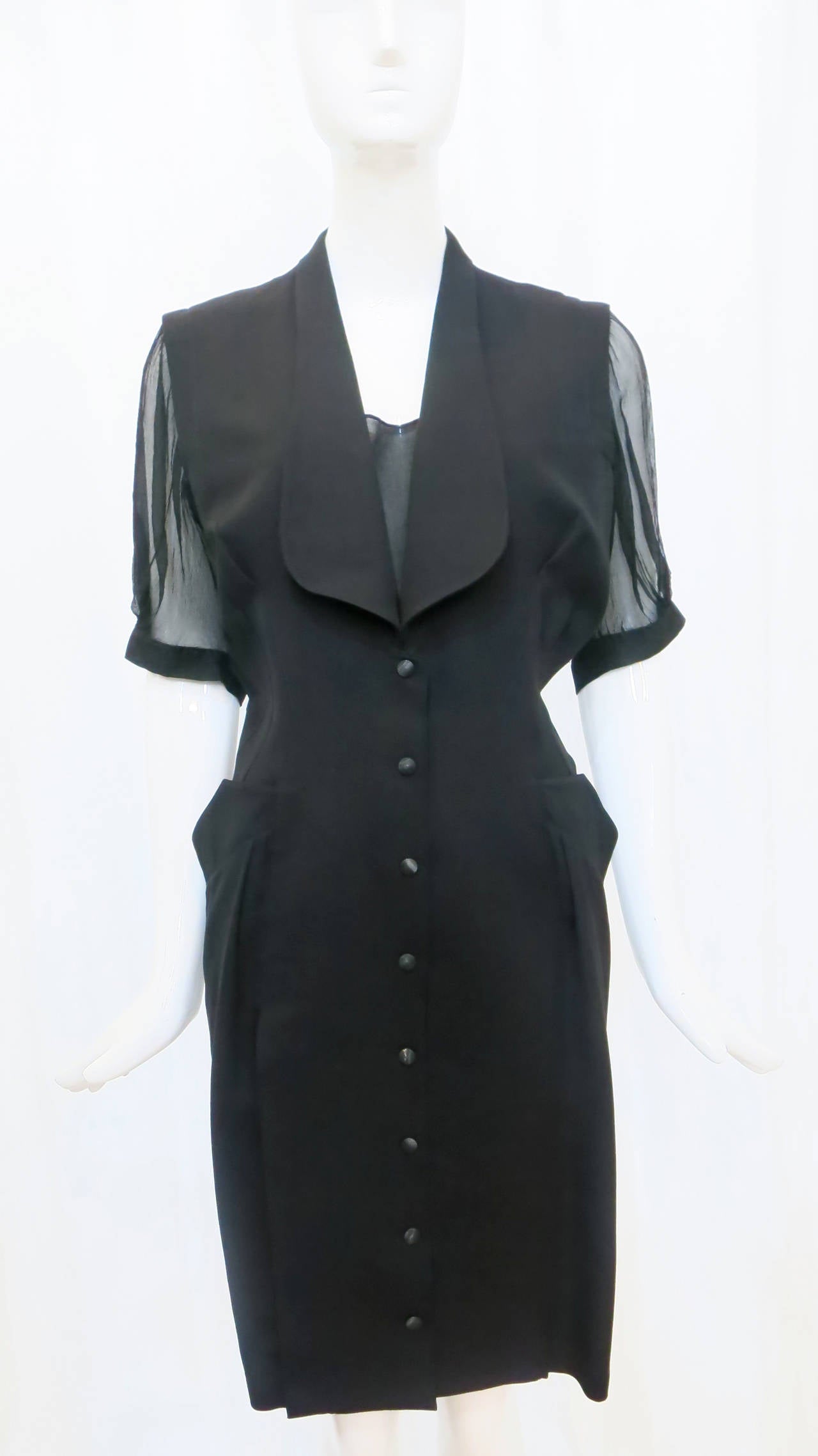 Thierry Mugler Black Shirt Dress, 1980s  1