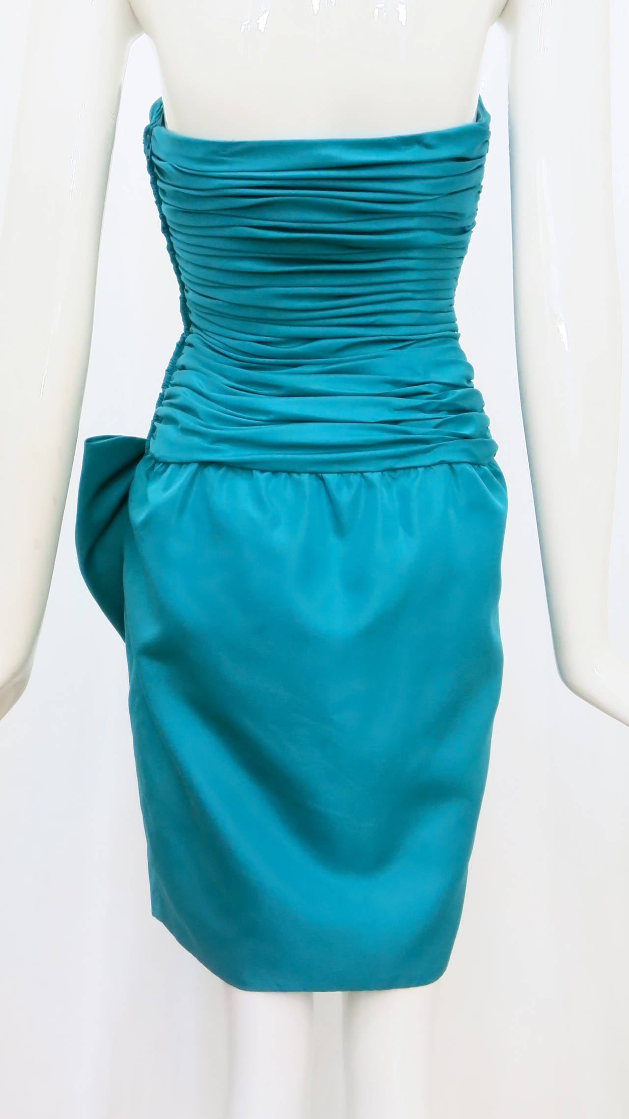 Christian Dior Aqua Silk Cocktail Dress, 1980s at 1stDibs