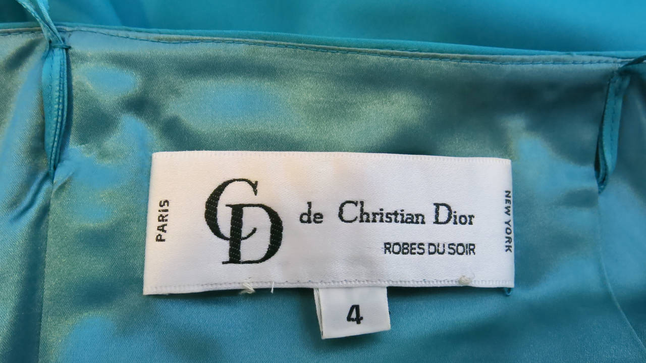 Women's Christian Dior Aqua Silk Cocktail Dress, 1980s 