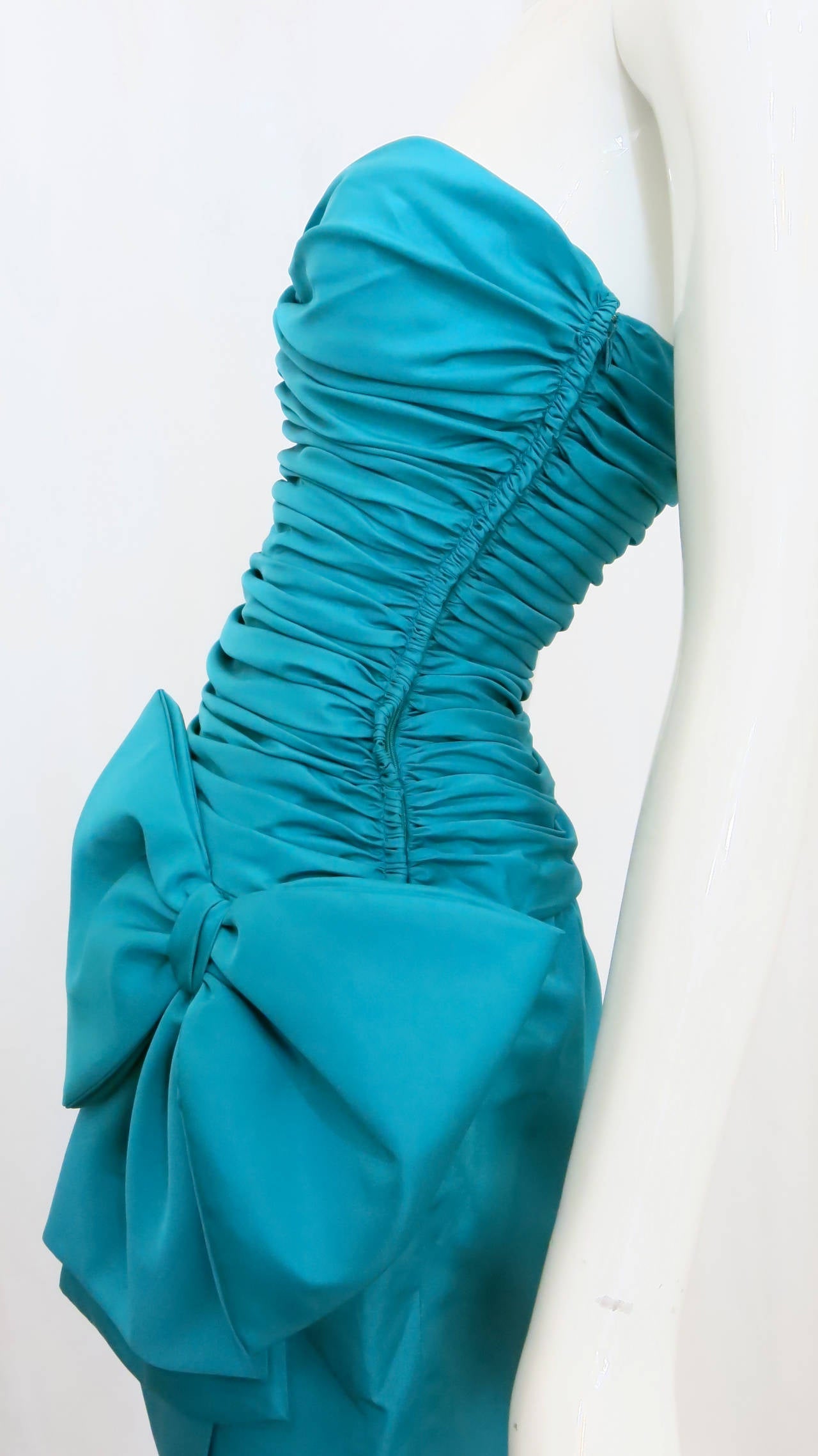 Blue Christian Dior Aqua Silk Cocktail Dress, 1980s 