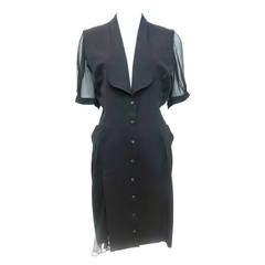 Thierry Mugler Black Shirt Dress, 1980s 