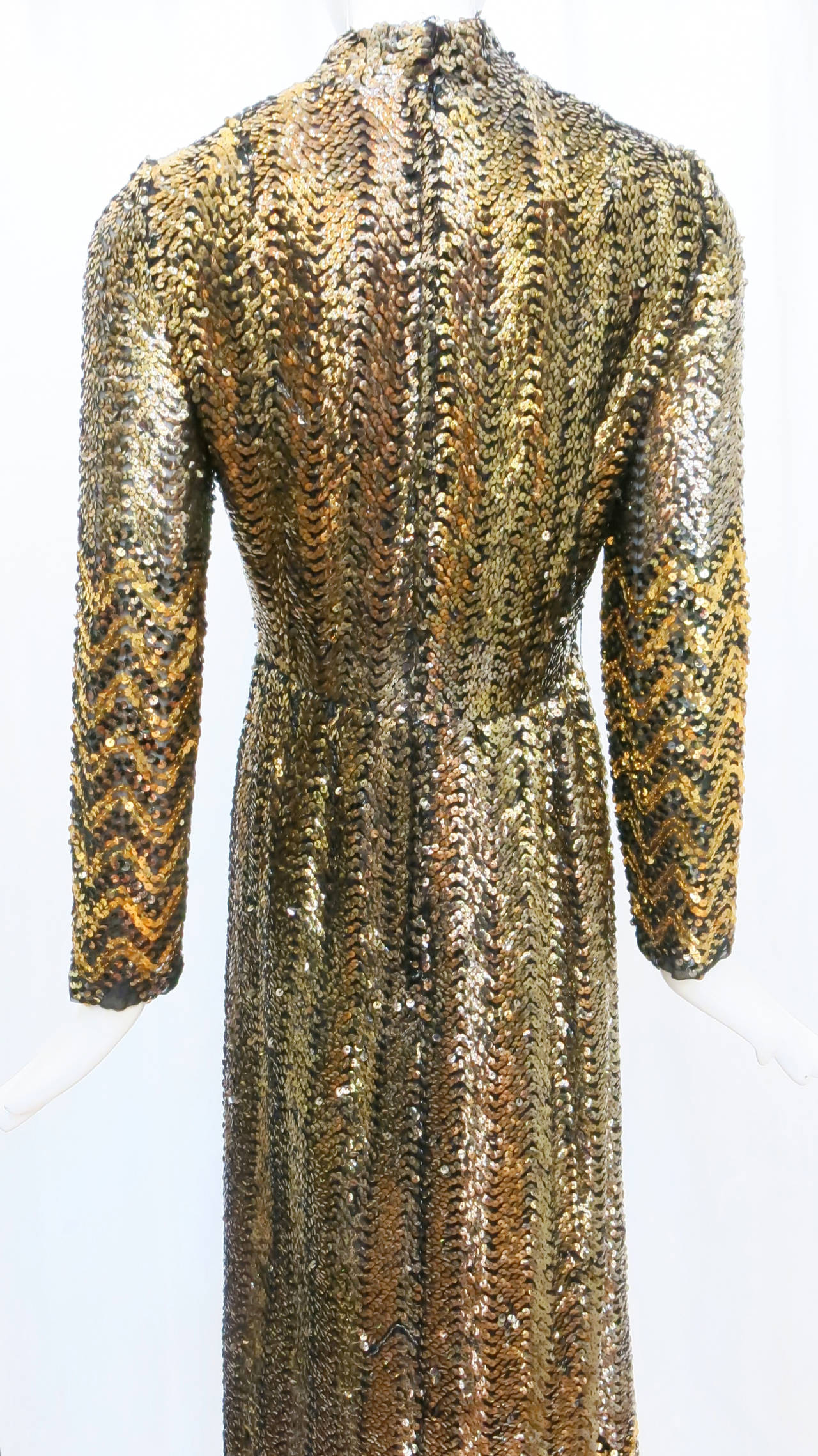 Women's 1970s Giorgio of Beverly Hills Full Length Bronze Sequin Gown