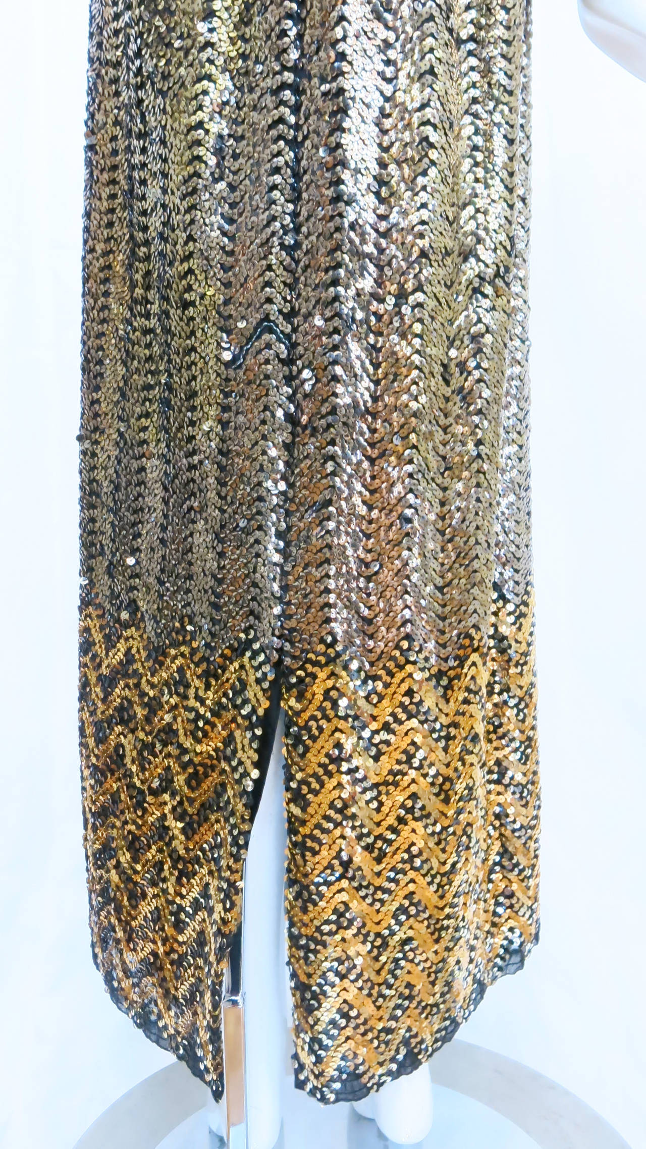 1970s Giorgio of Beverly Hills Full Length Bronze Sequin Gown 1