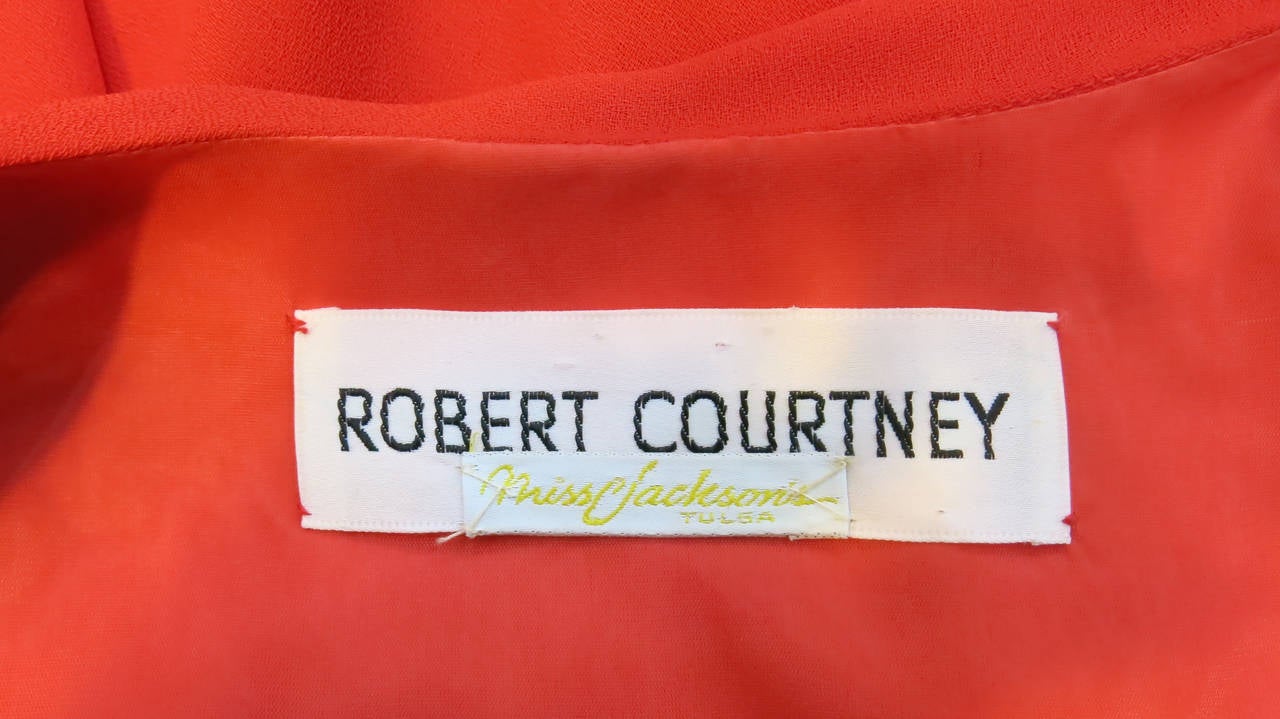 1970s Robert Courtney Fire Red Chiffon Wrap Dress 2