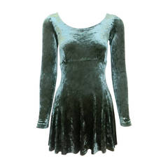 1990s Betsey Johnson Forest Green Crushed Velvet Mini Dress