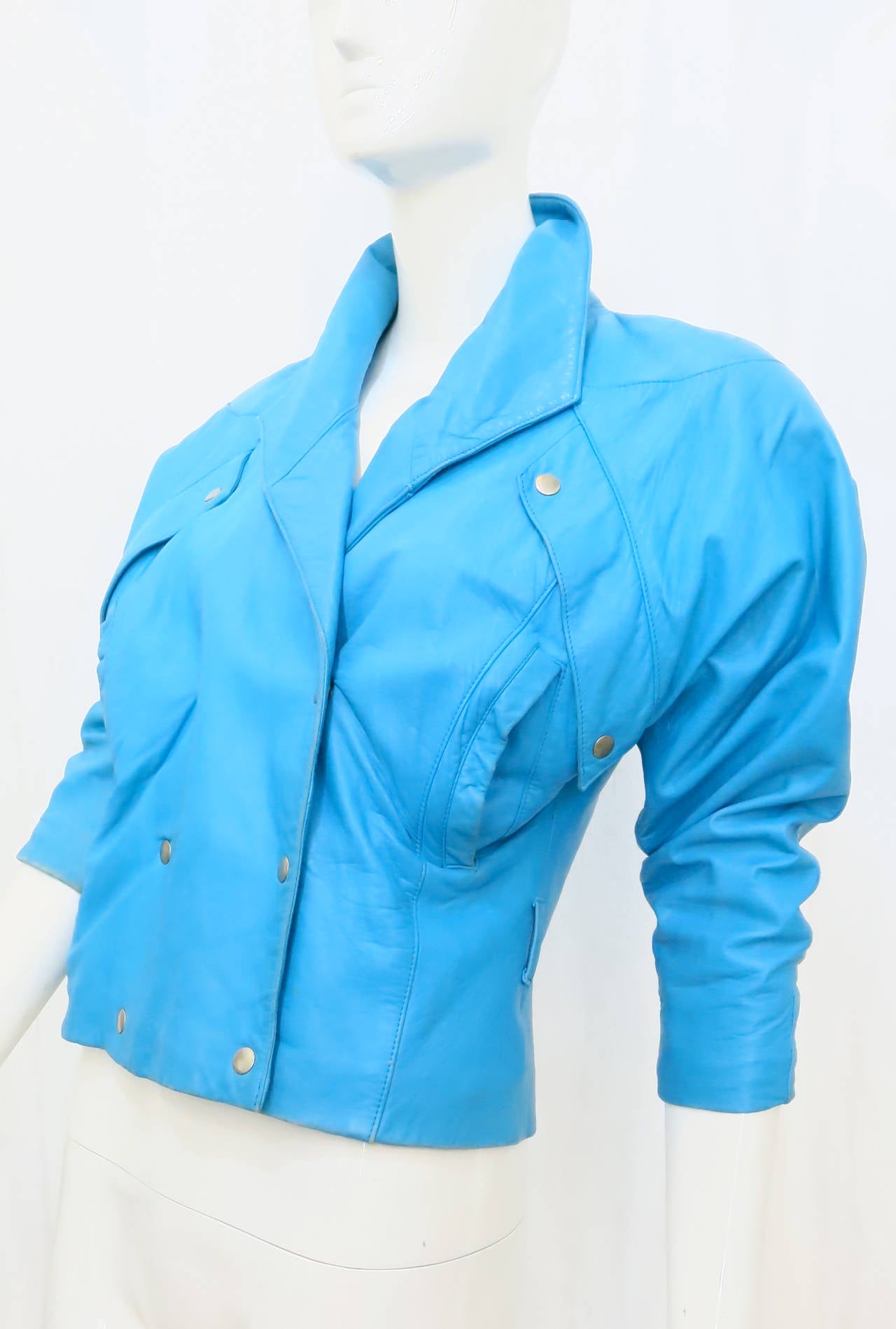 1980s Michael Hoban Electric Blue Double-Breasted Motorcycle Jacket In Good Condition In Brooklyn, NY