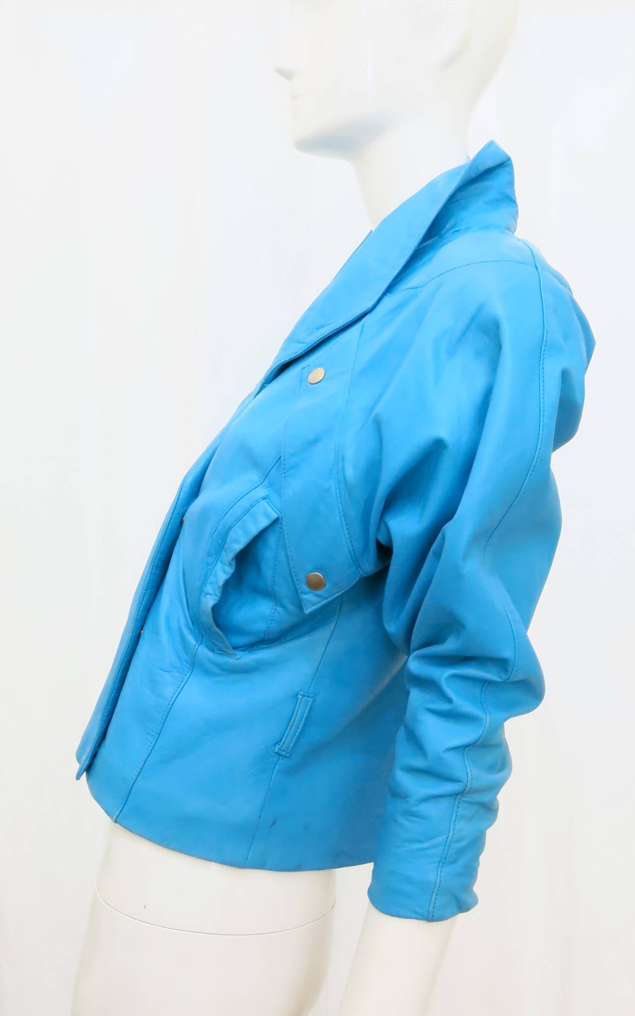 Women's 1980s Michael Hoban Electric Blue Double-Breasted Motorcycle Jacket