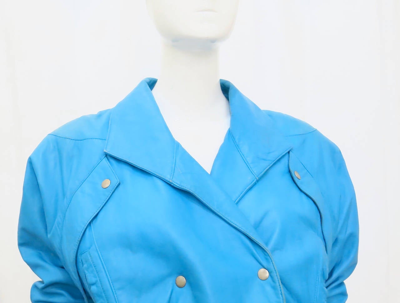 1980s Michael Hoban Electric Blue Double-Breasted Motorcycle Jacket 2