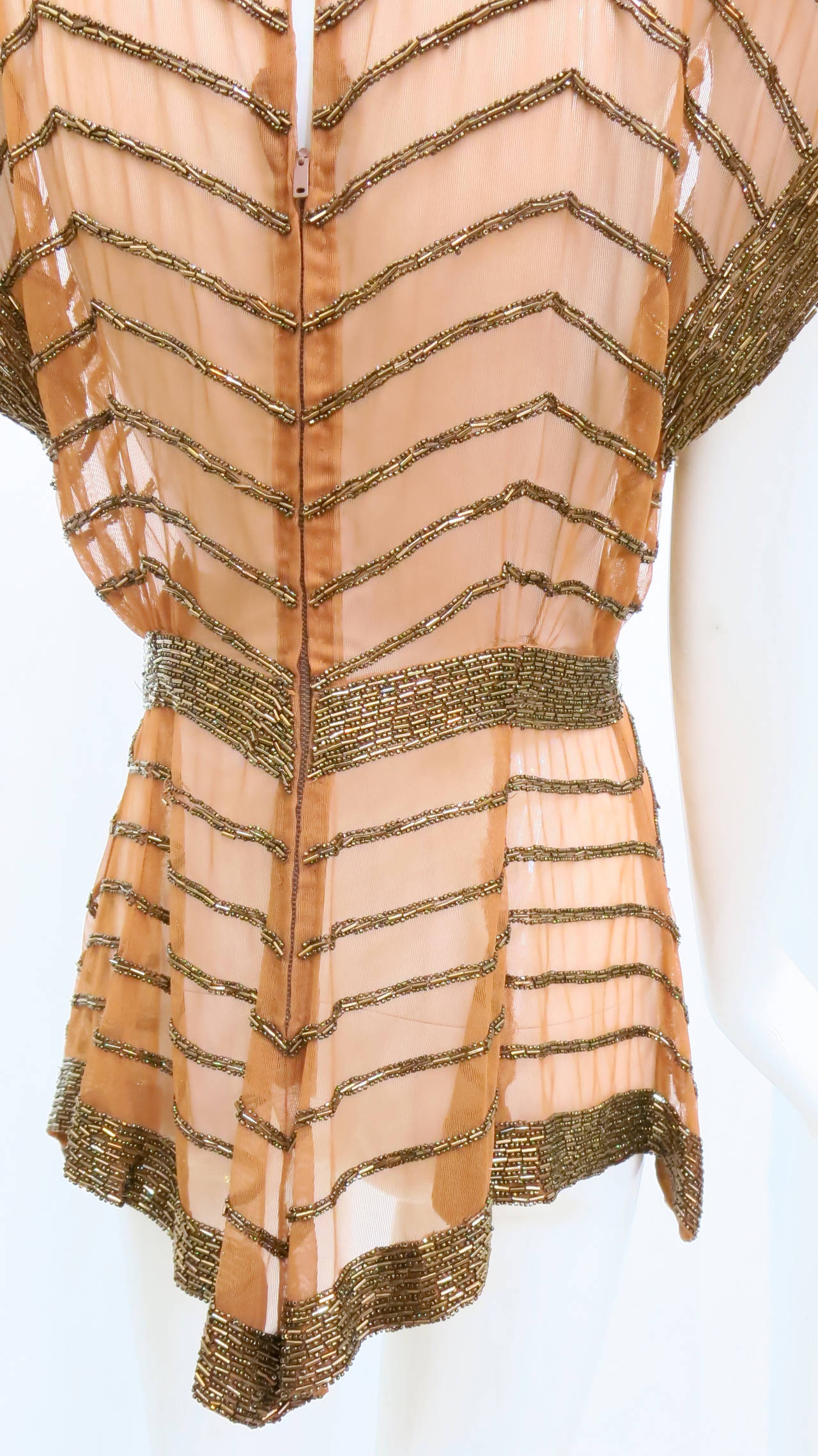 1930s Copper Mesh Beaded Top with Stylized Collar and Chevron Motif 3