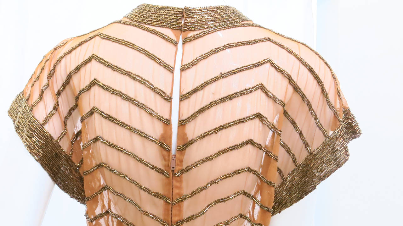 1930s Copper Mesh Beaded Top with Stylized Collar and Chevron Motif 2