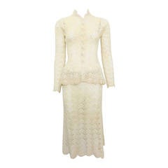 1970s Hartly Westwood Ivory Crochet Top and Skirt Ensemble