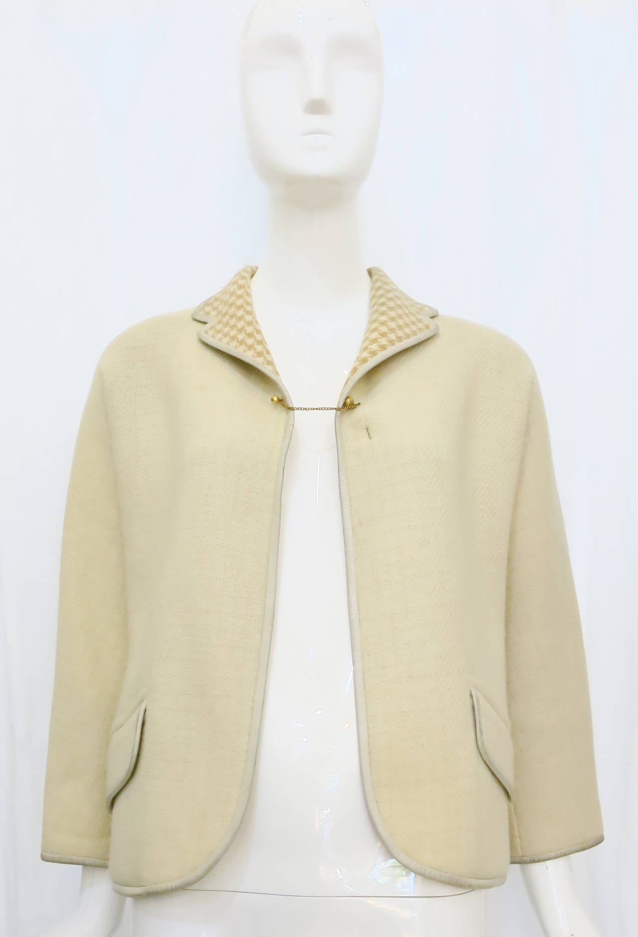 1960s Bonnie Cashin Cream and Houndstooth Wool Jacket with Gold Chain ...