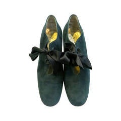 Yves Saint Laurent Forest Green Suede Heels with Ribbon Lacing