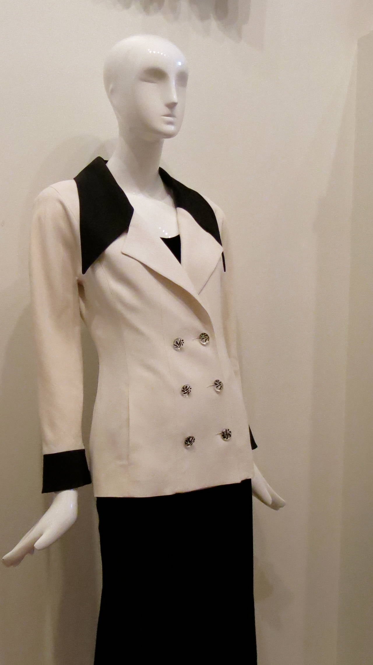 Beige Karl Lagerfeld Off White Blazer With Black Collar And Cuffs
