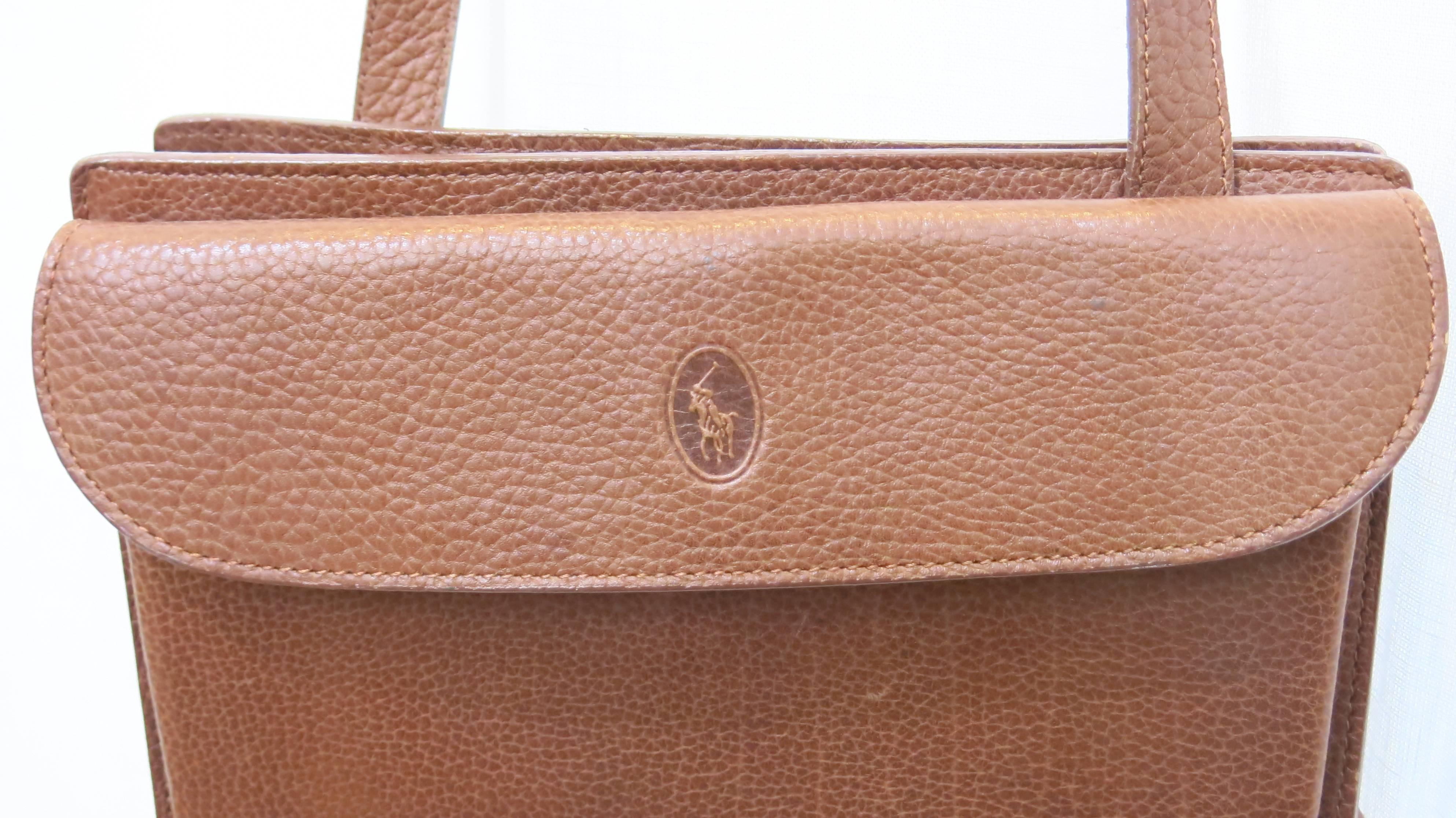 Brown Polo by Ralph Lauren Pebble Grain Leather Cross-Body Purse For Sale
