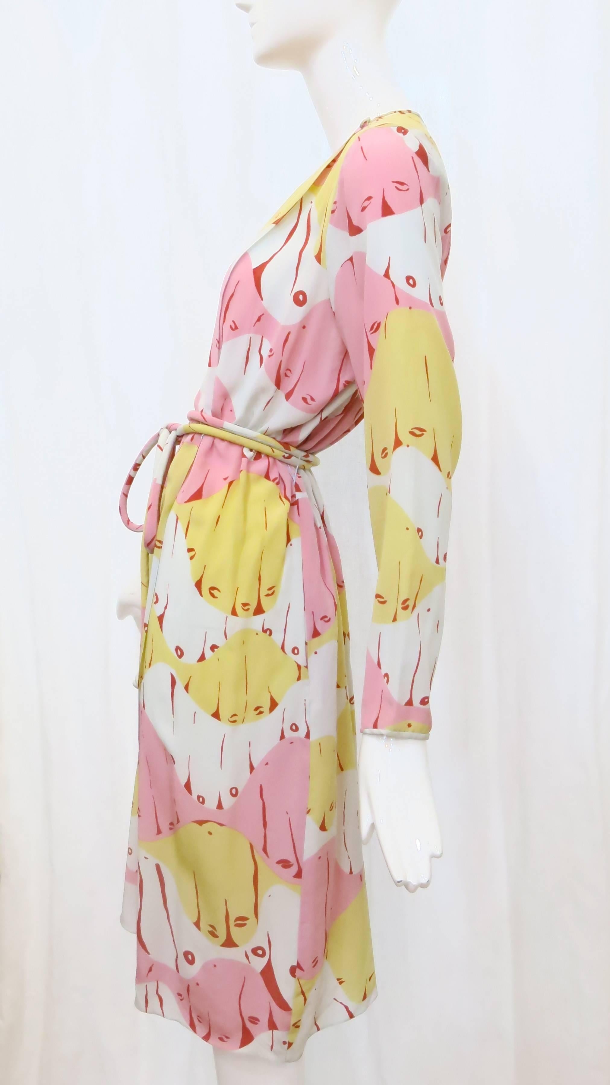 1980s Mary McFadden Abstract Silk Wrap Dress 1
