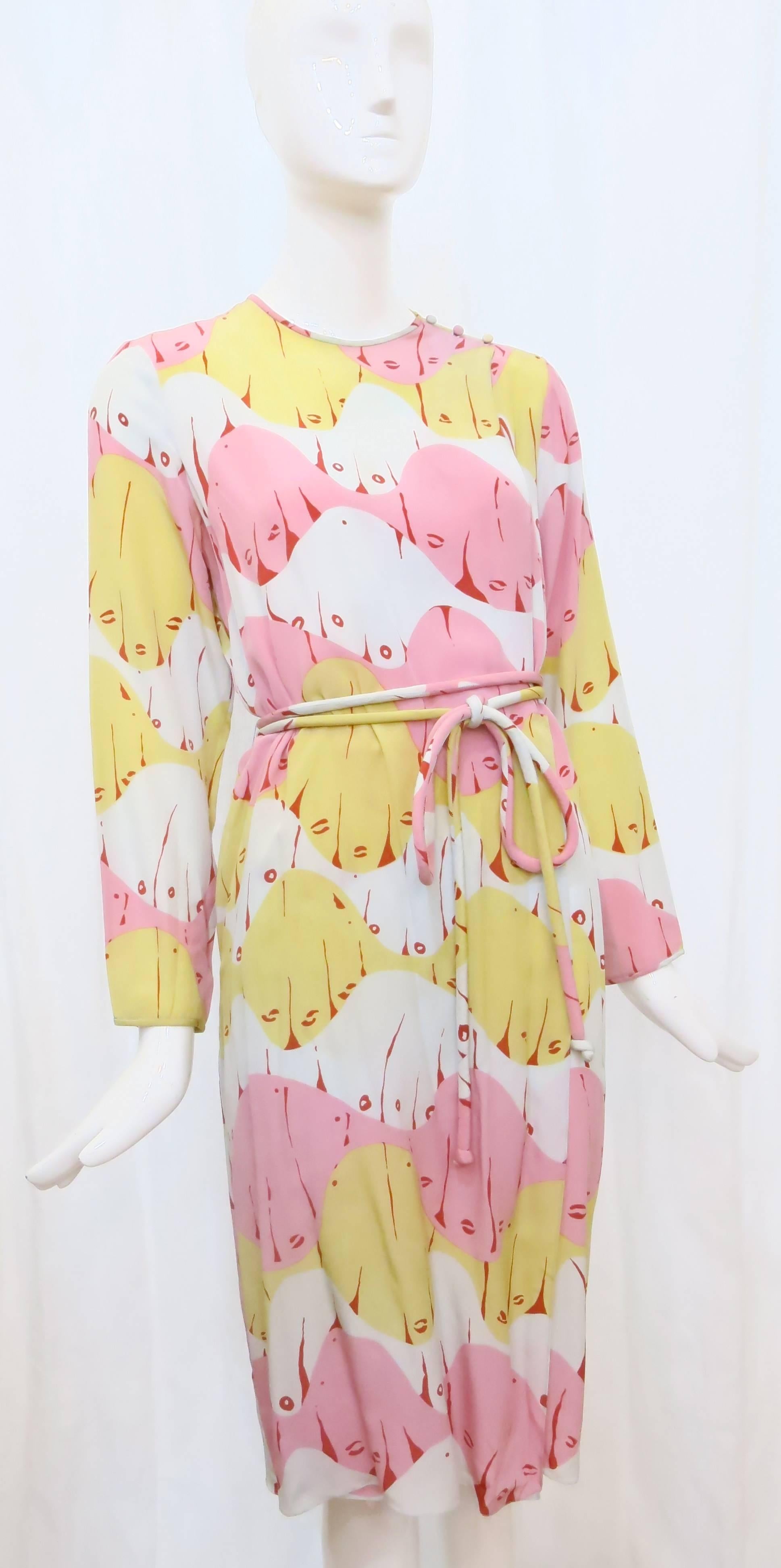 1980s Mary McFadden Abstract Silk Wrap Dress 2