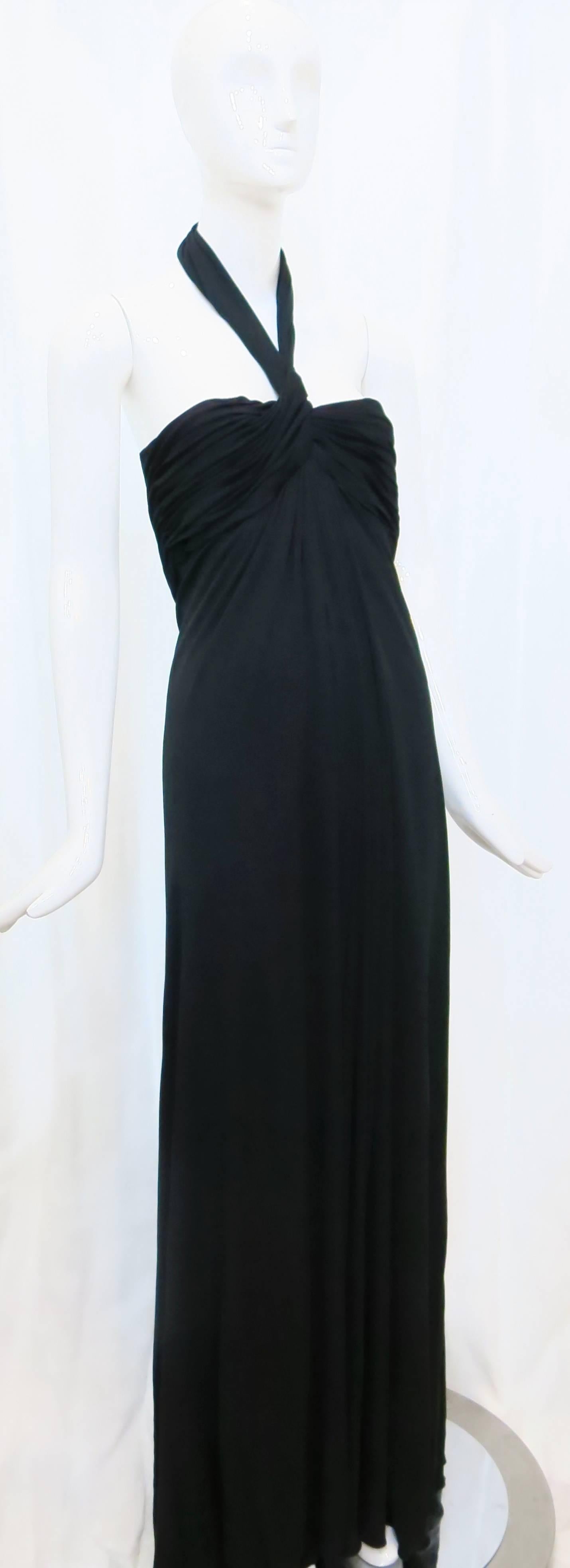 Women's 1970s Bill Tice for Malcolm Starr Black Halter Gown For Sale
