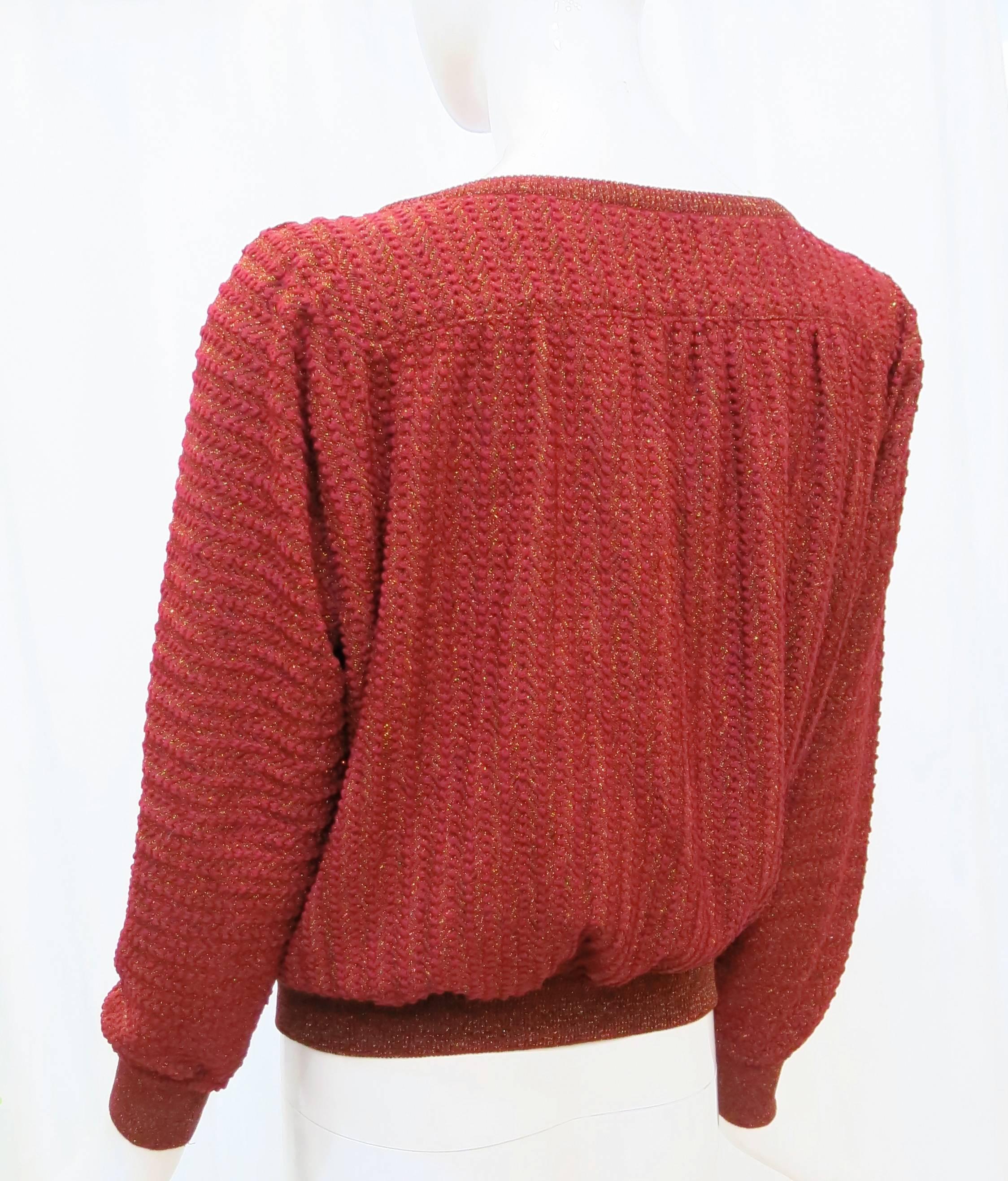 Women's 1980s Missoni Red Silk and Metallic Sweater